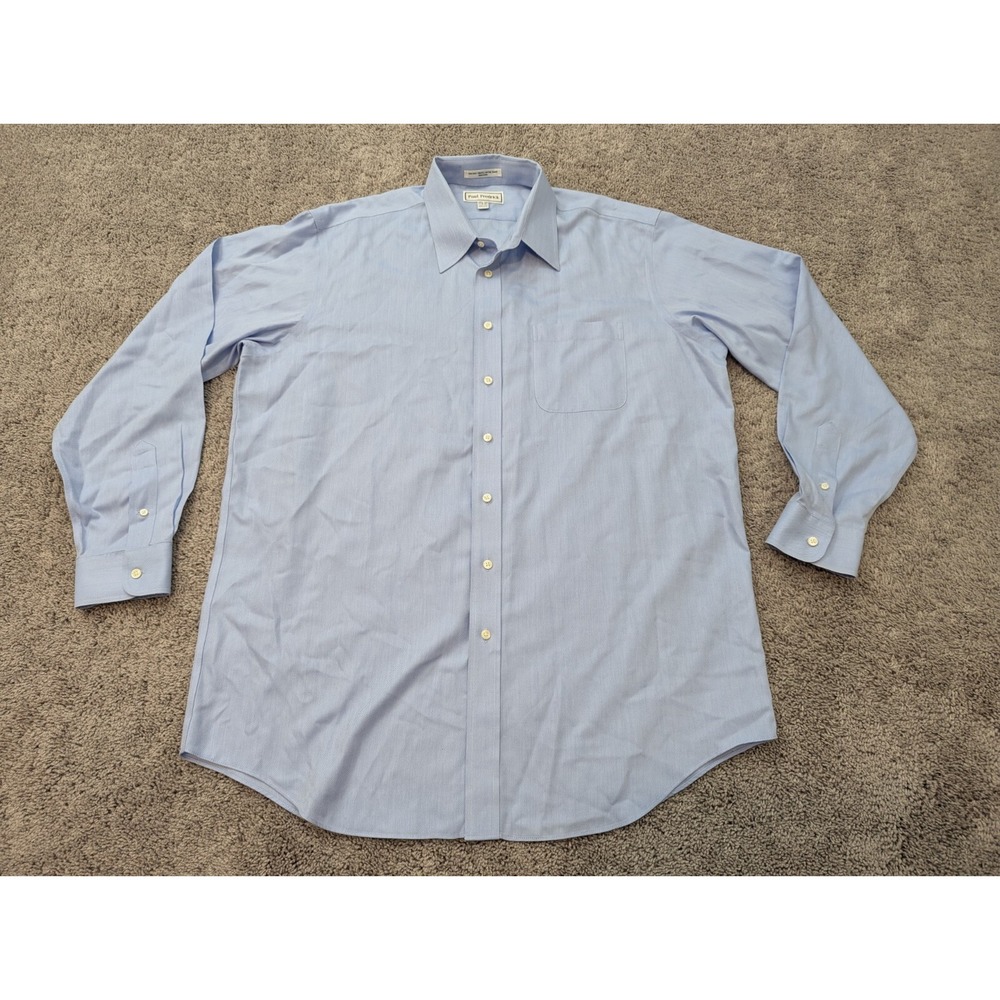 Paul Fredrick Button Up Shirt Mens‎ 17.5-37 Non-Iron Two-Ply Cotton Casual Blue